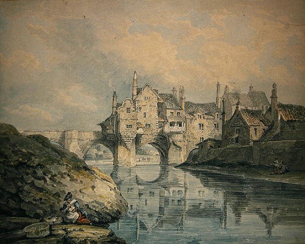 Elvet Bridge, Durham (akwarela na papierze) autorstwa Thomas Hearne