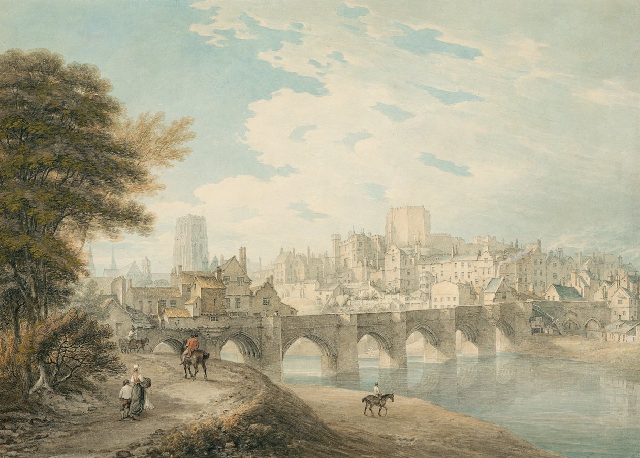 North-East View of Durham, ok.1783 (ołówek, akwarela i gwasz na papierze) autorstwa Thomas Hearne