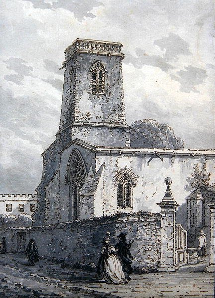 St. Peter in the East Church (brązowy tusz i szary wash) autorstwa Thomas Hearne