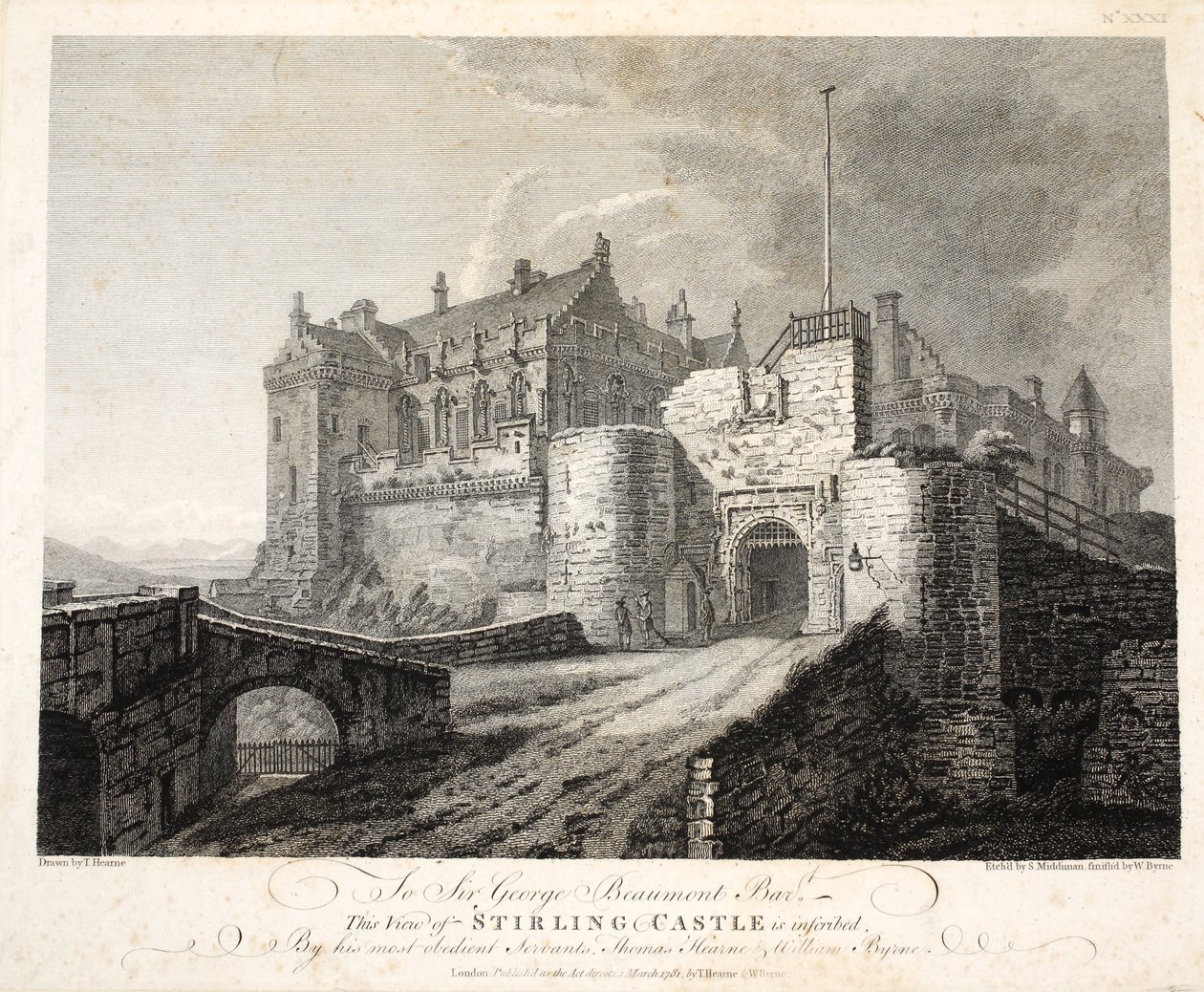 Widok zamku Stirling, inż. William Byrne, wyd. 1781 autorstwa Thomas Hearne
