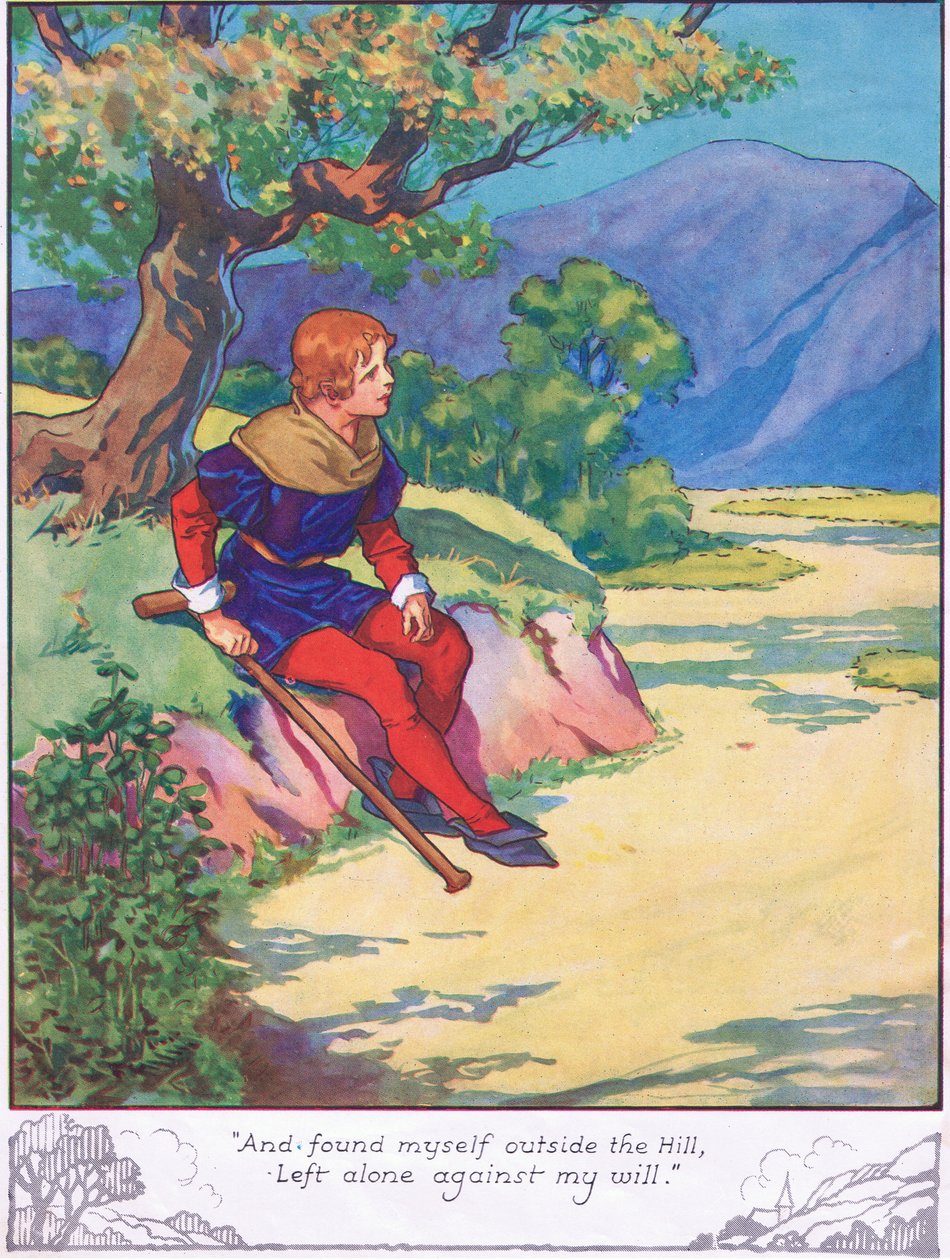 "I znalazłem się poza wzgórzem, pozostawiony sam sobie wbrew mojej woli" (kolorowa litografia) autorstwa Thomas Heath Robinson