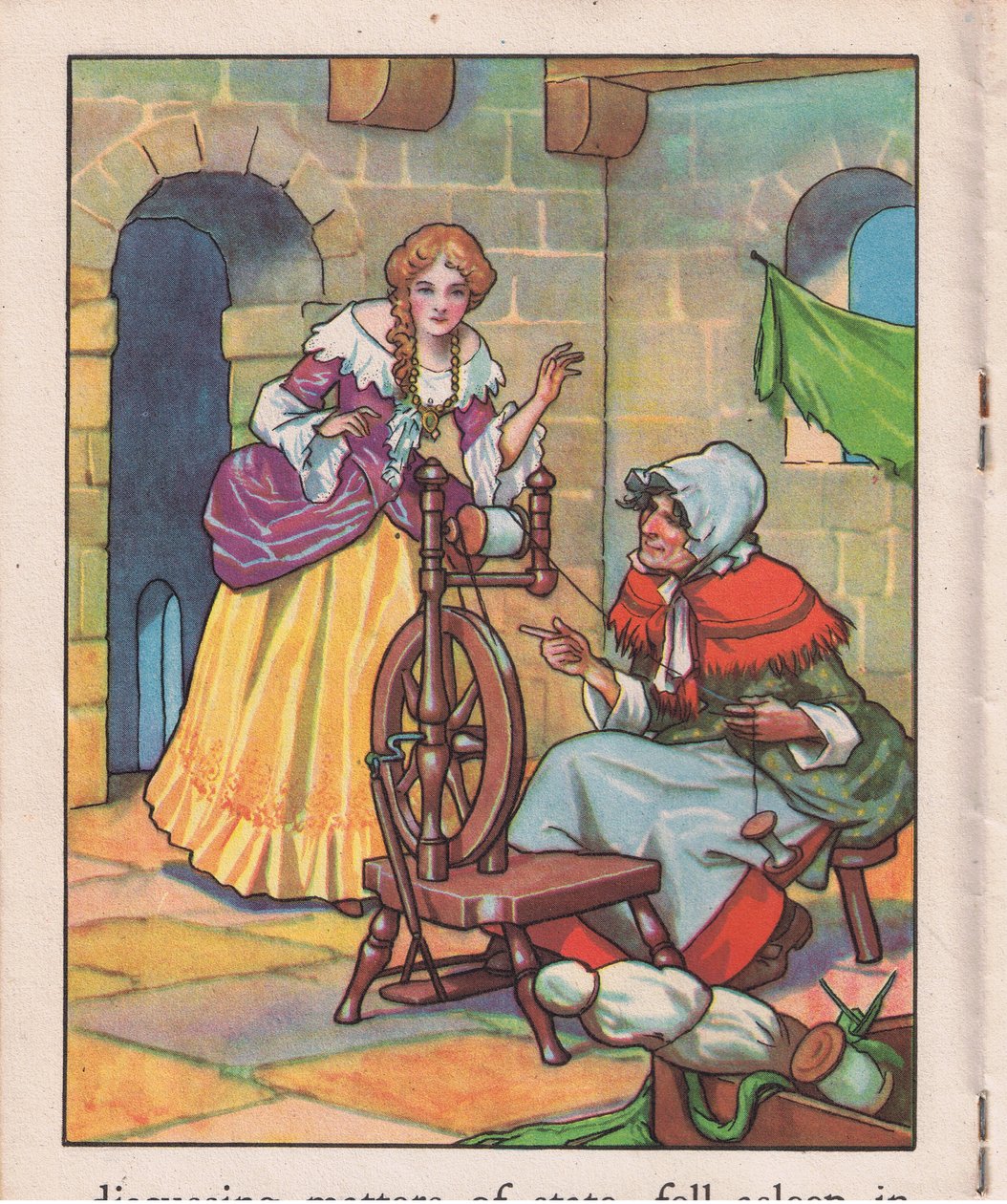 Śpiący przy kołowrotku (litografia) autorstwa Thomas Heath Robinson
