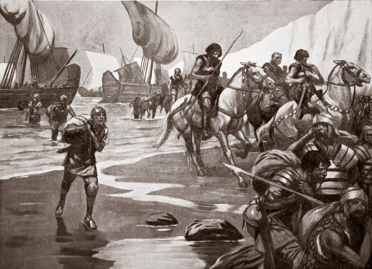 Drugie lądowanie Cezara, 54 r. p.n.e., ilustracja z "Hutchinson