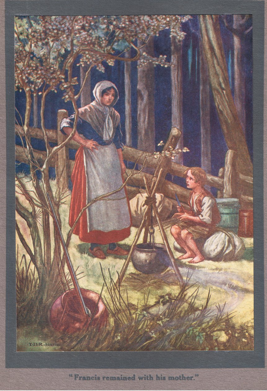 Francis pozostał z matką (kolorowa litografia) autorstwa Thomas Heath Robinson