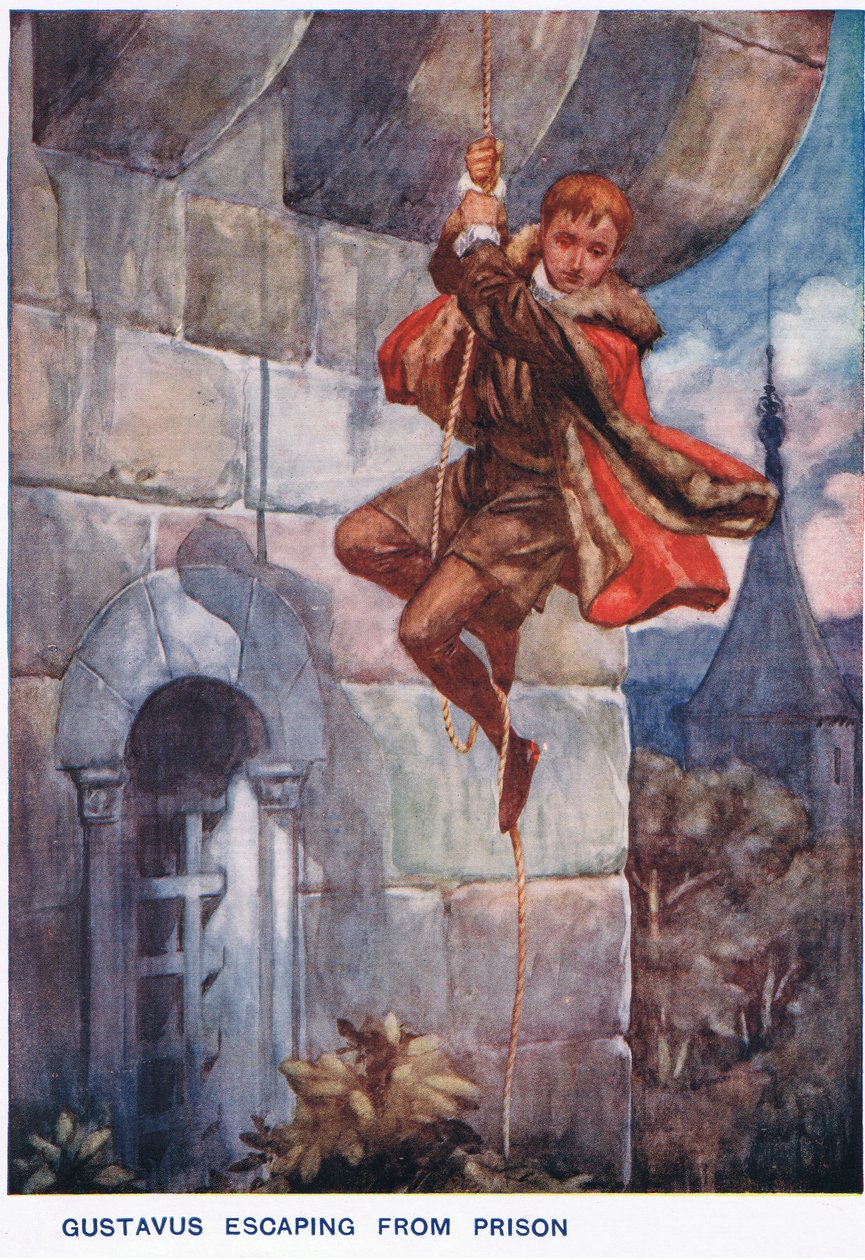 Gustavus uciekający z więzienia autorstwa Thomas Heath Robinson