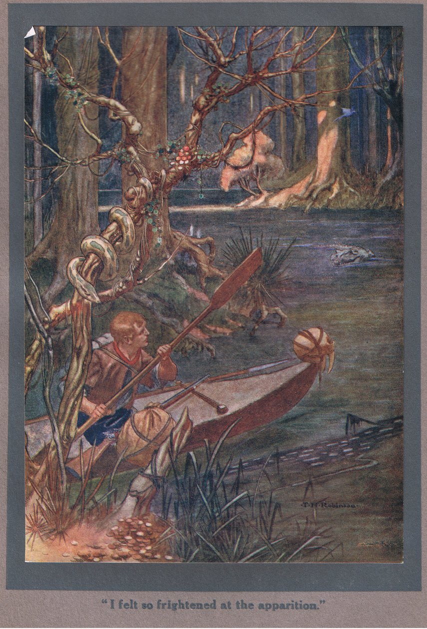 Czułem się tak przerażony zjawą (kolorowa litografia) autorstwa Thomas Heath Robinson