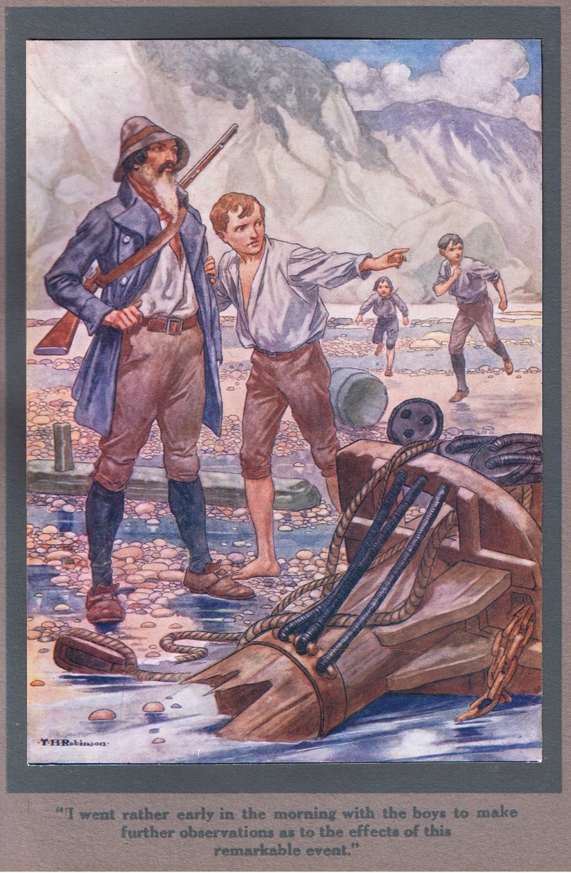 Poszedłem z chłopakami dość wcześnie rano, aby dokonać dalszych obserwacji (kolorowa litografia) autorstwa Thomas Heath Robinson