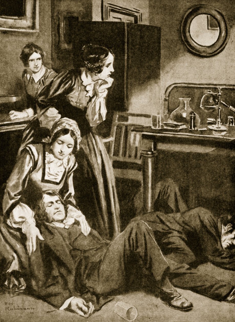 James Simpson i jego asystenci odkrywają chloroform, listopad 1847 r. (litografia) autorstwa Thomas Heath Robinson
