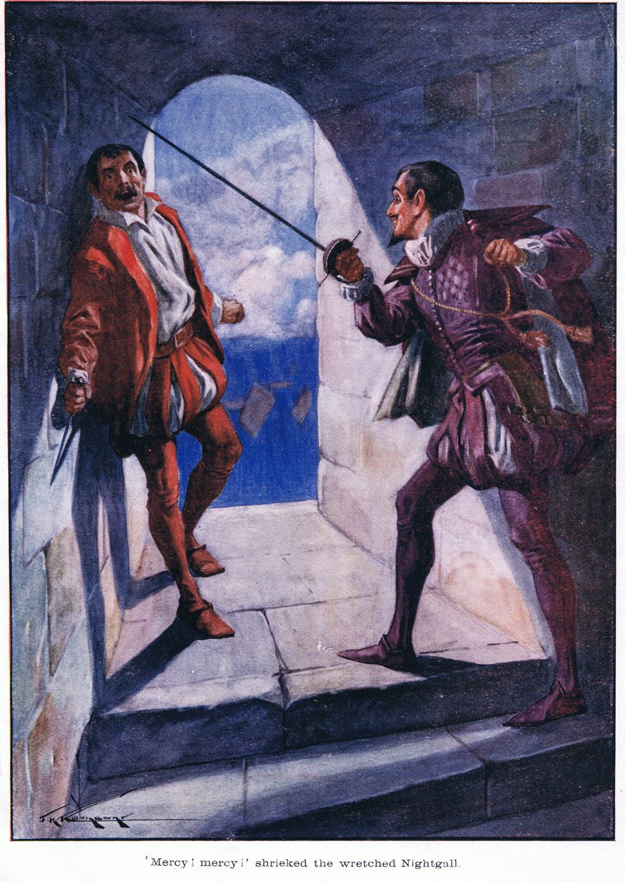 "Litości! Litości! krzyknął nieszczęsny Nightgall (kolorowa litografia) autorstwa Thomas Heath Robinson