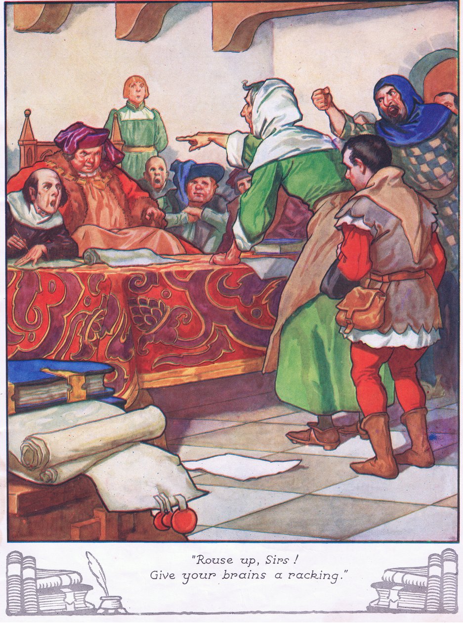 "Pobudka panowie! Dajcie swoim mózgom popalić". (kolorowa litografia) autorstwa Thomas Heath Robinson