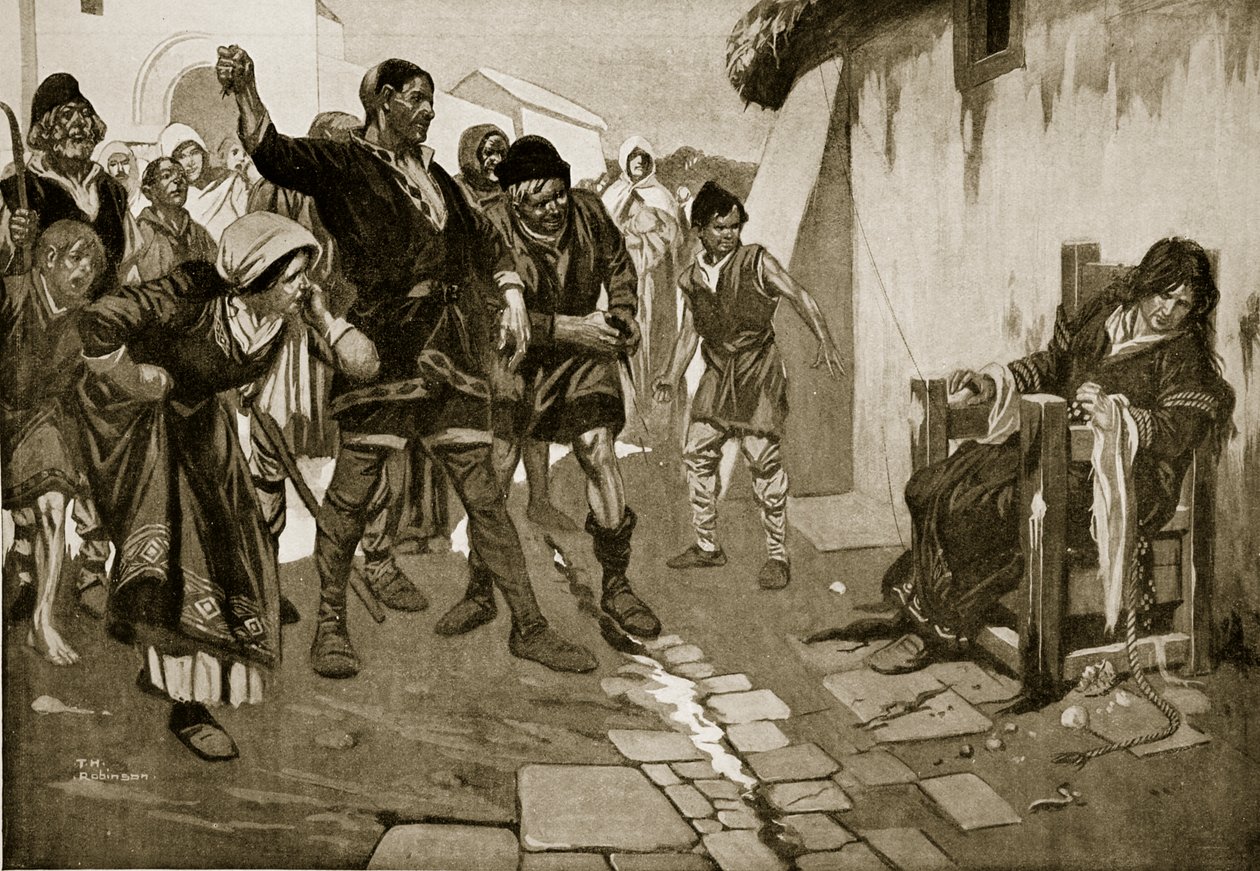Cucking-stool w czasach normańskich, ilustracja z "Hutchinson