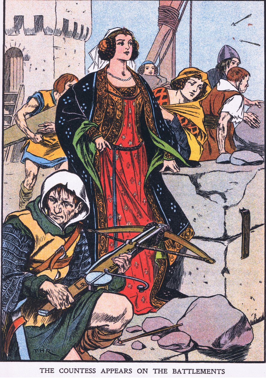 Hrabina pojawia się na blankach (kolorowa litografia) autorstwa Thomas Heath Robinson