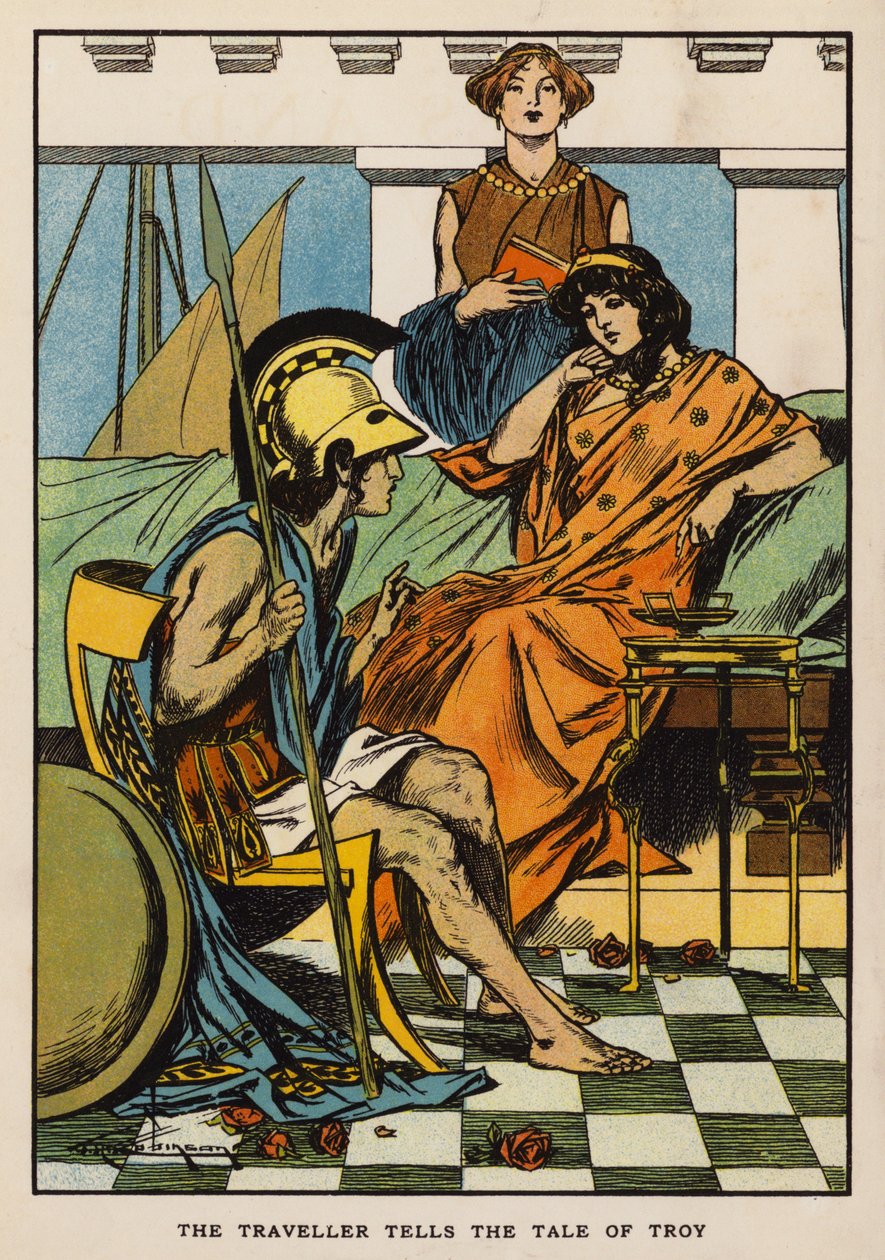 Podróżnik opowiada historię Troi (kolorowa litografia) autorstwa Thomas Heath Robinson
