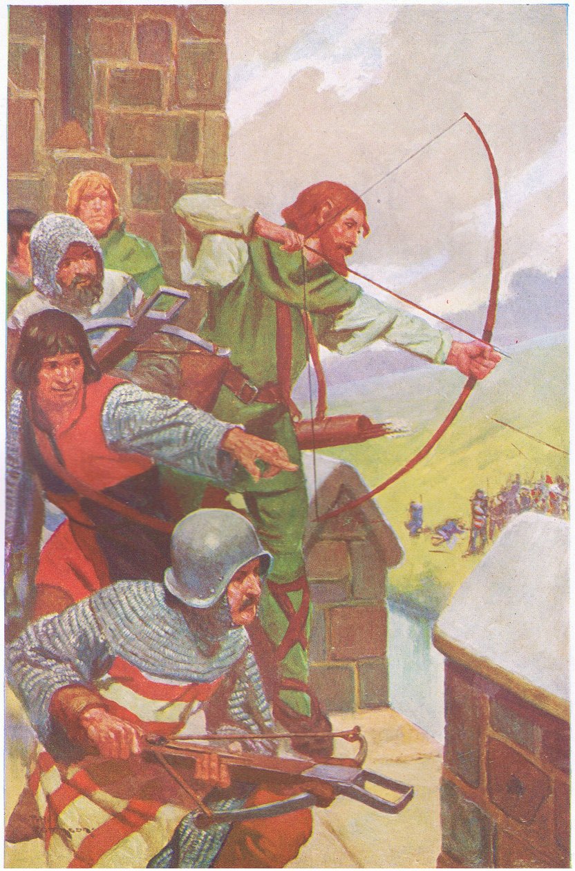 Rozpoczęło się oblężenie Uterysdale, które trwało kilka tygodni (kolorowa litografia). autorstwa Thomas Heath Robinson