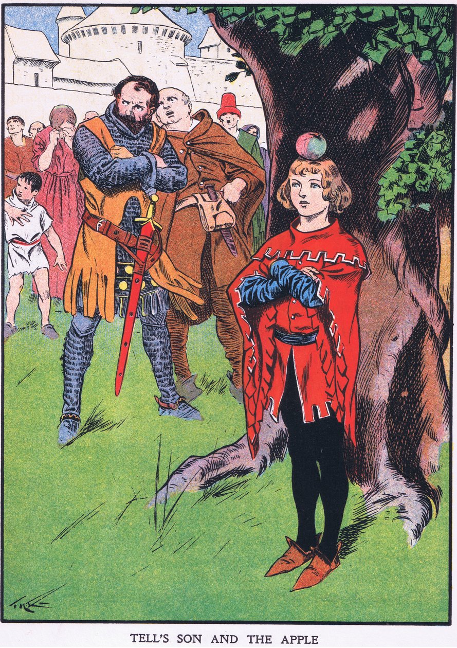 Syn Wilhelma Tella i jabłko (kolorowa litografia) autorstwa Thomas Heath Robinson