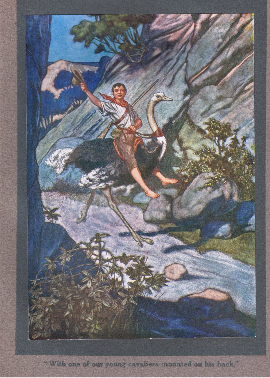 Z jednym z naszych młodych kawalerzystów na plecach (kolorowa litografia) autorstwa Thomas Heath Robinson