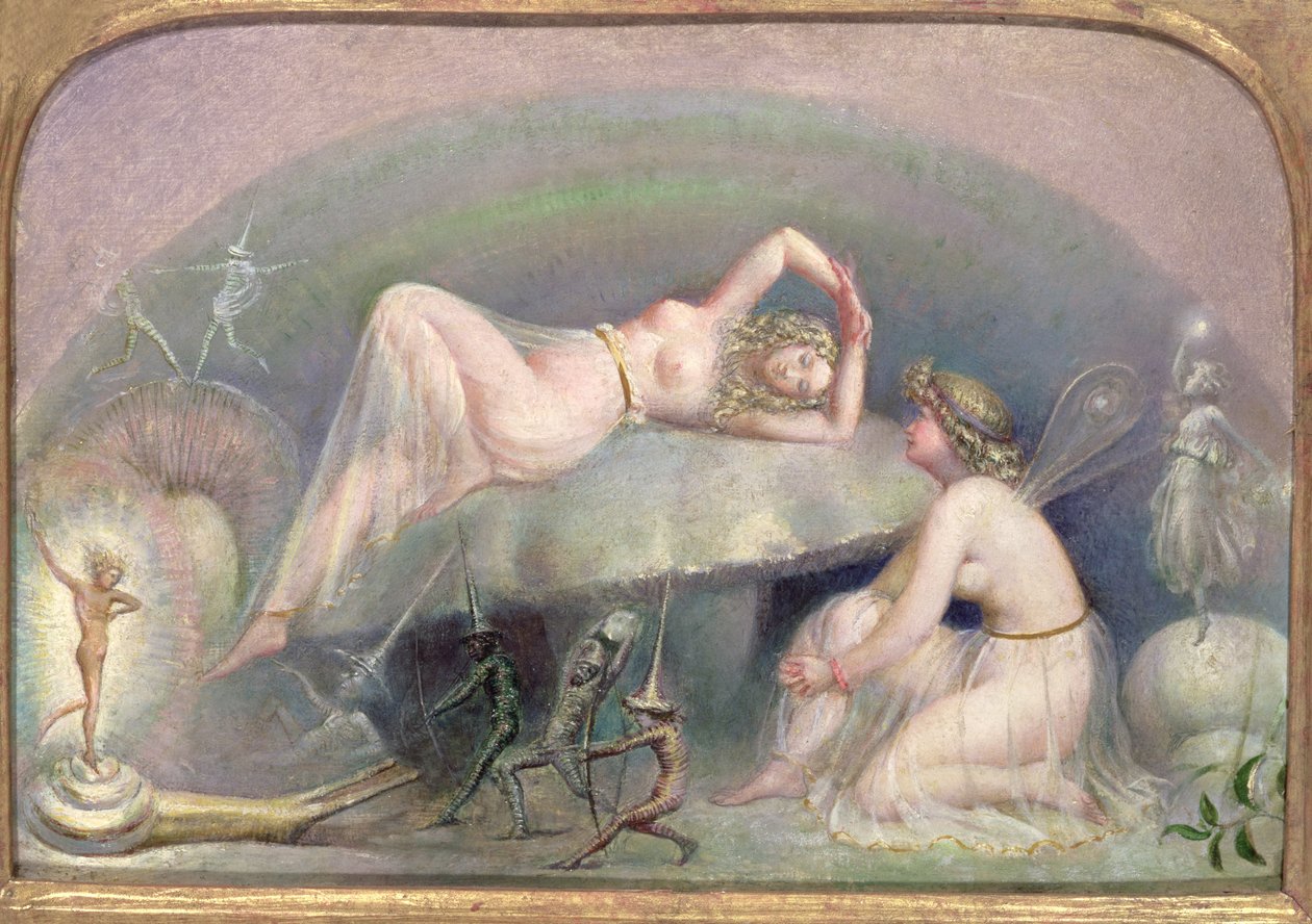 Wróżka odpoczywająca na grzybie, ok. 1860 autorstwa Thomas Heatherley