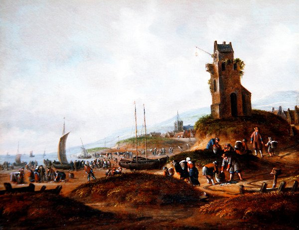 Widok na Scheveningen, gdzie rybacy sprzedają swój połów autorstwa Thomas Heeremans