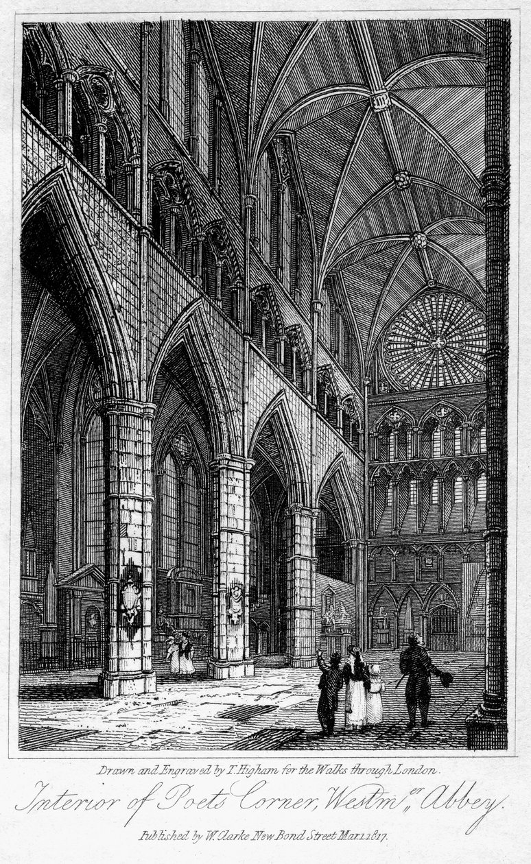 Wnętrze Zakątka Poetów, Opactwo Westminsterskie, Londyn, 1817 r. autorstwa Thomas Higham