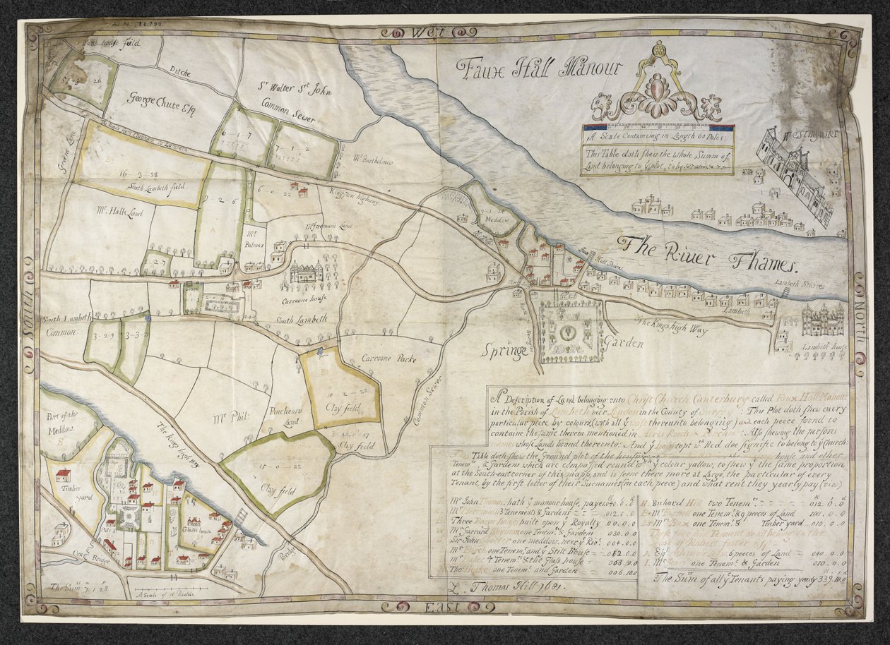 Dodać. 34790 Plan dworu Faux Hall [obecnie Vauxhall], w Lambeth, hrabstwo Surrey autorstwa Thomas Hill