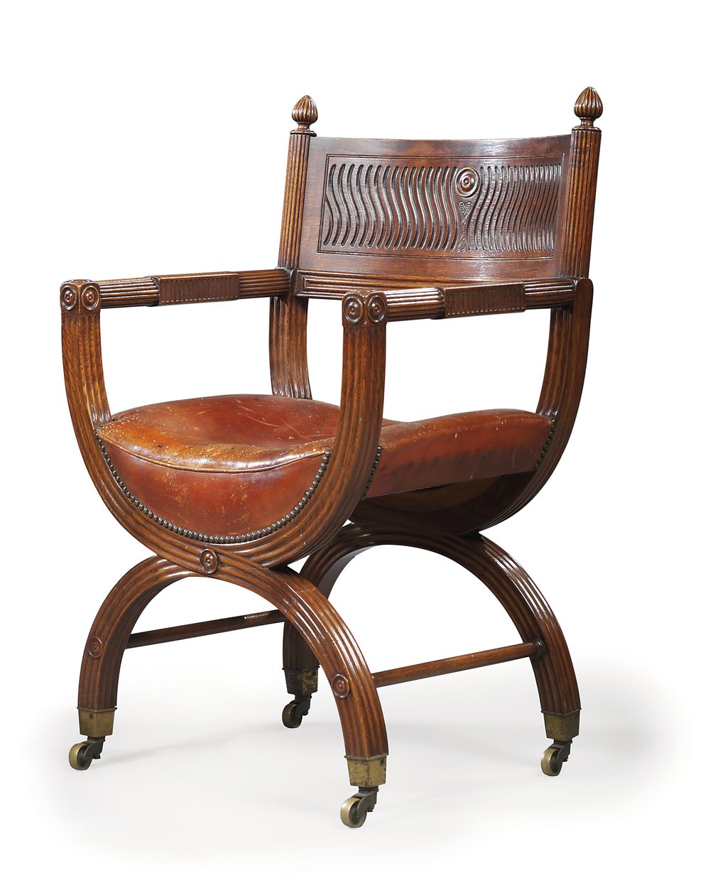 Późno wiktoriański fotel Mahogany X-Frame, przypisywany Marsh, Jones & Cribb, według projektu Thomasa Hope, ok. 1880 (mahoń) autorstwa Thomas Hope