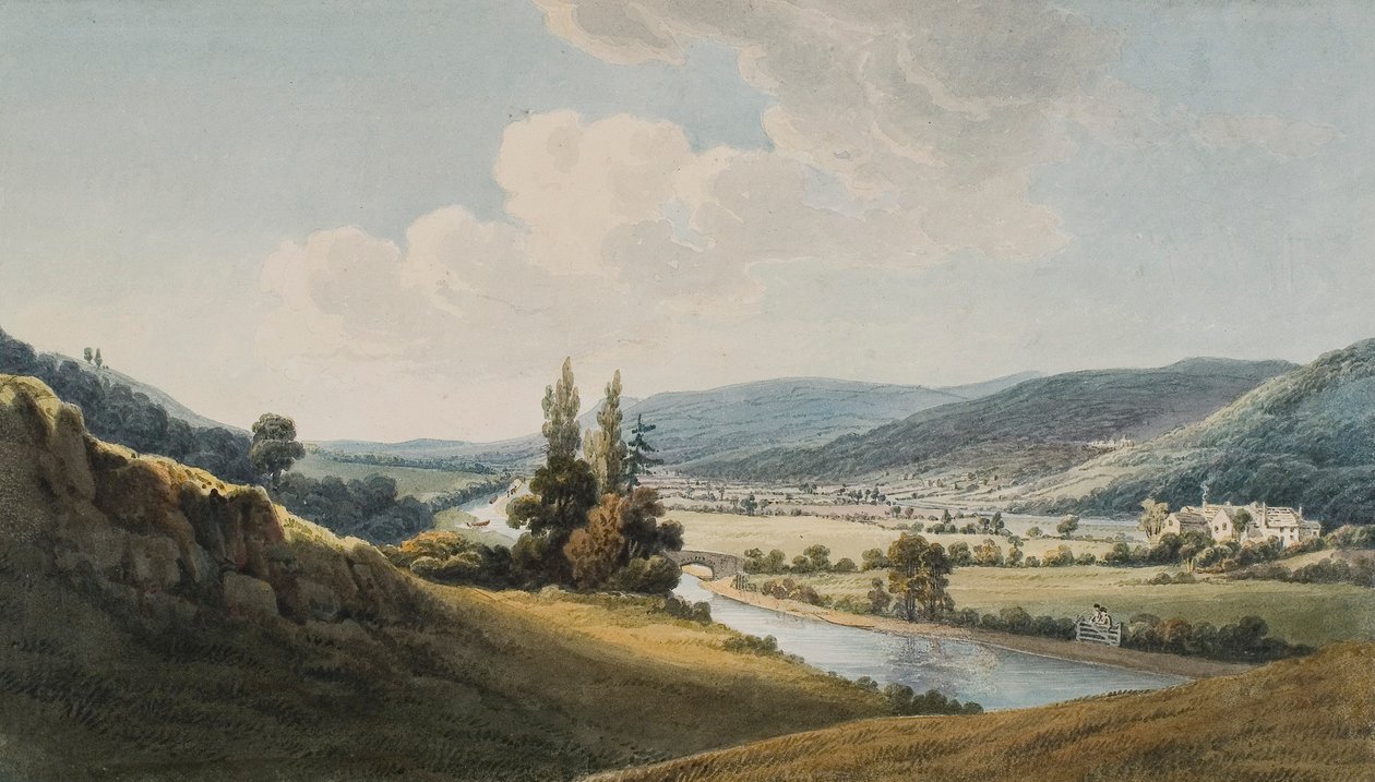 Vale of Neath, Melincourt oikealla (akvarelli ja kynä paperille) kiillotus autorstwa Thomas Hornor