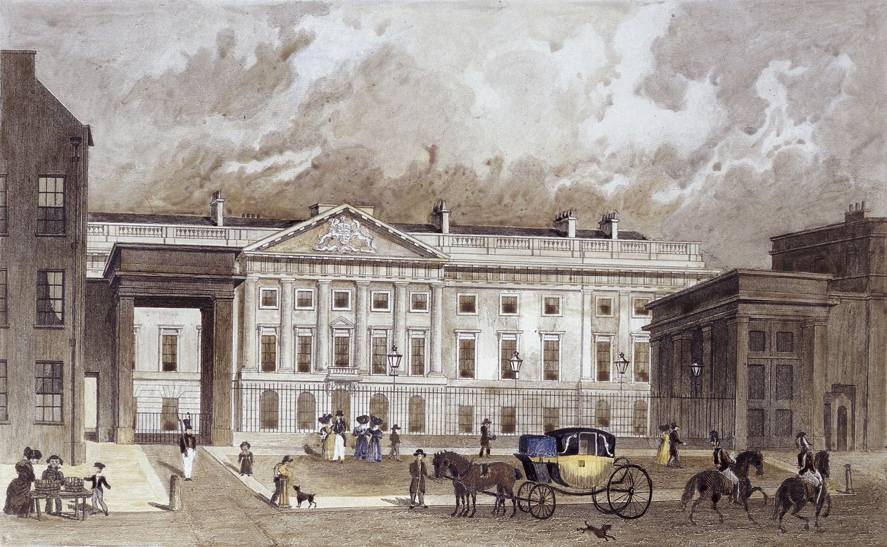 Współczesny sztych nowej Mennicy Królewskiej, ok. 1830 r. (rycina ręcznie kolorowana) autorstwa Thomas Hosmer Shepherd