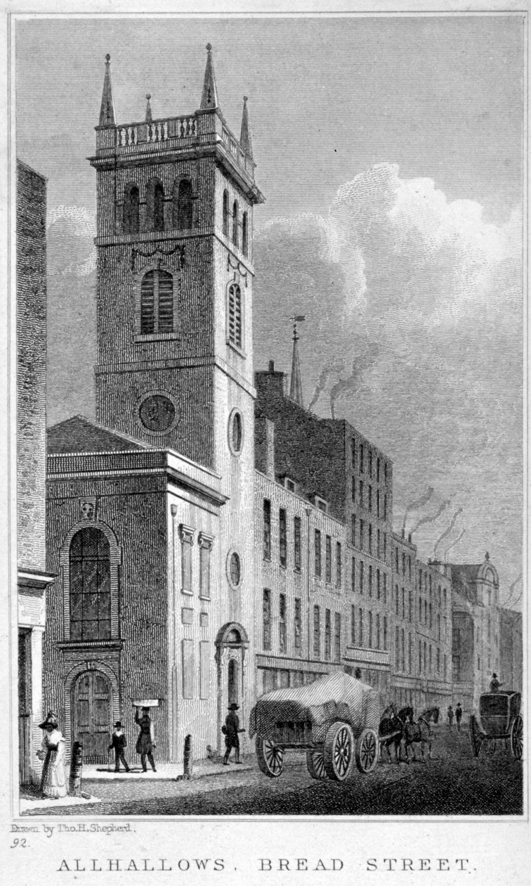 Kościół All Hallows, Bread Street, Londyn, 1829 autorstwa Thomas Hosmer Shepherd