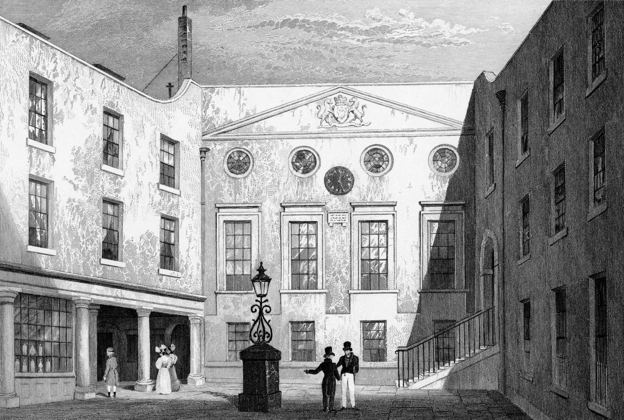 د اپوتیکریز هال، پیلګرم سینټ، بلیک فریرز، د جې هینچلیف لخوا نقاش شوی، 1831 پولی autorstwa Thomas Hosmer Shepherd