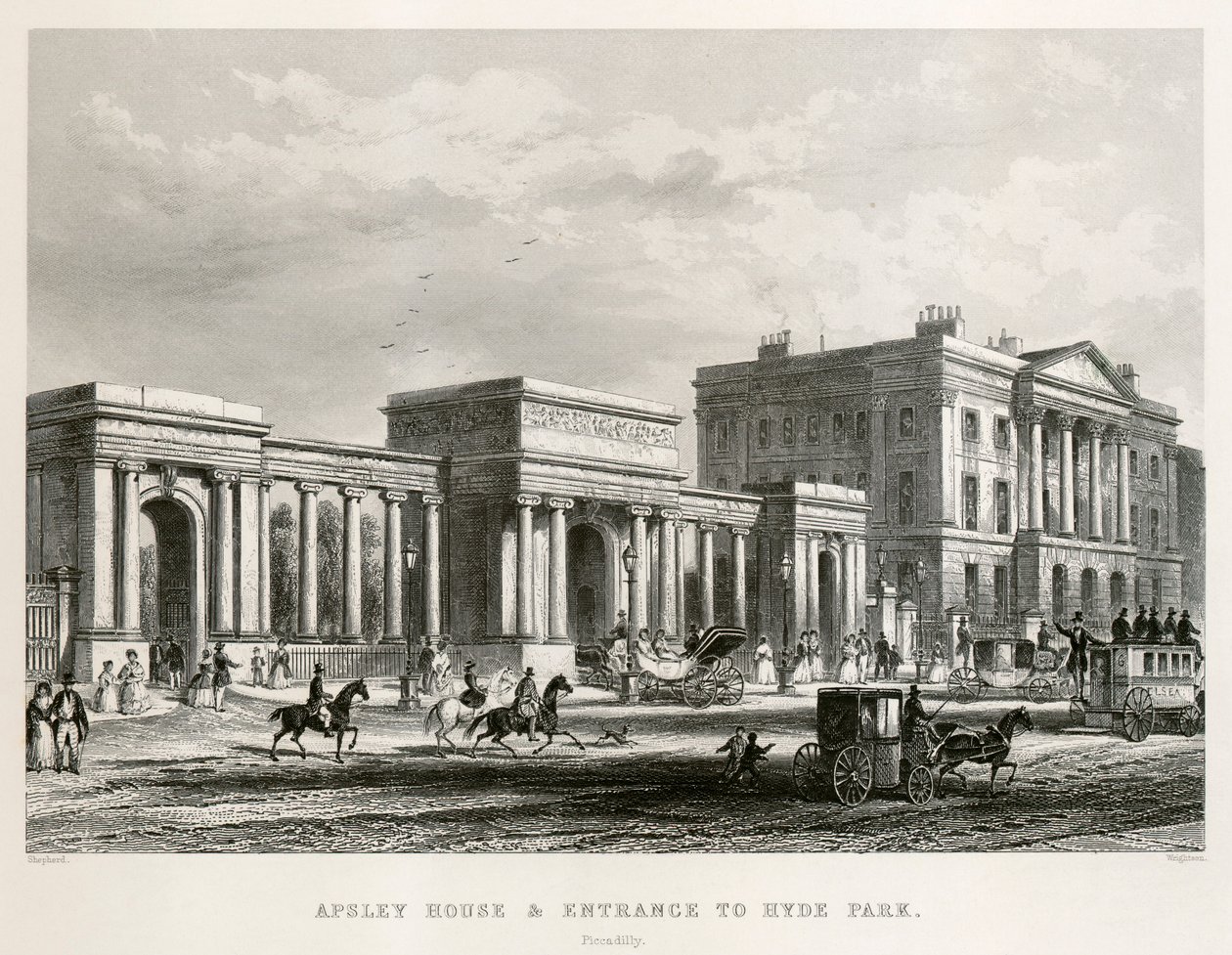 Apsley House, Hyde Park Corner, Londyn, 1850 autorstwa Thomas Hosmer Shepherd