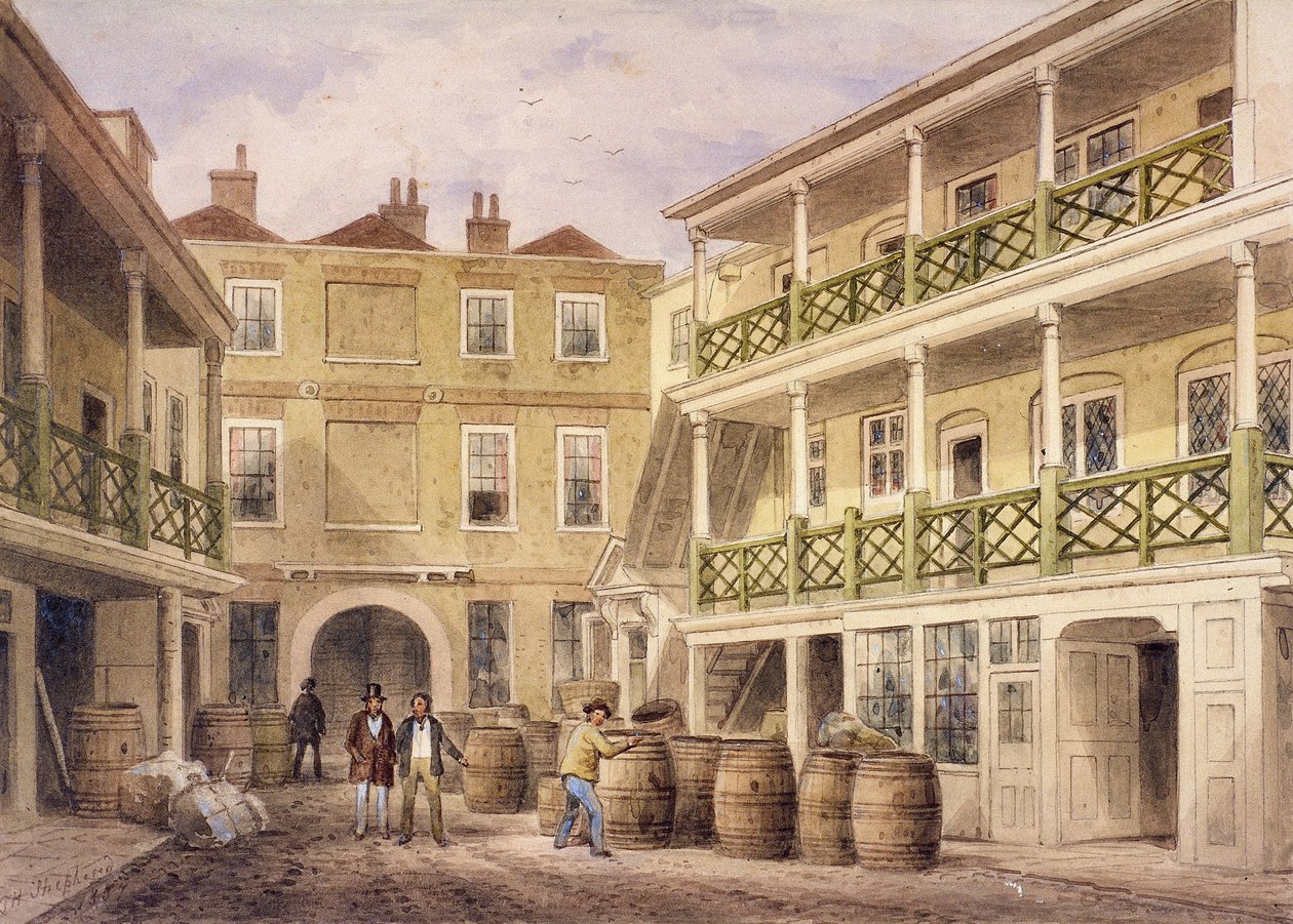 Bell Inn, Aldersgate Street, Londyn, 1857 autorstwa Thomas Hosmer Shepherd
