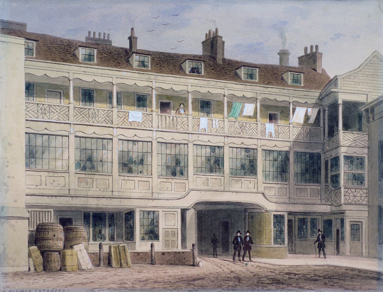 Belle Sauvage Yard, Ludgate Hill, Londyn, c1850 autorstwa Thomas Hosmer Shepherd