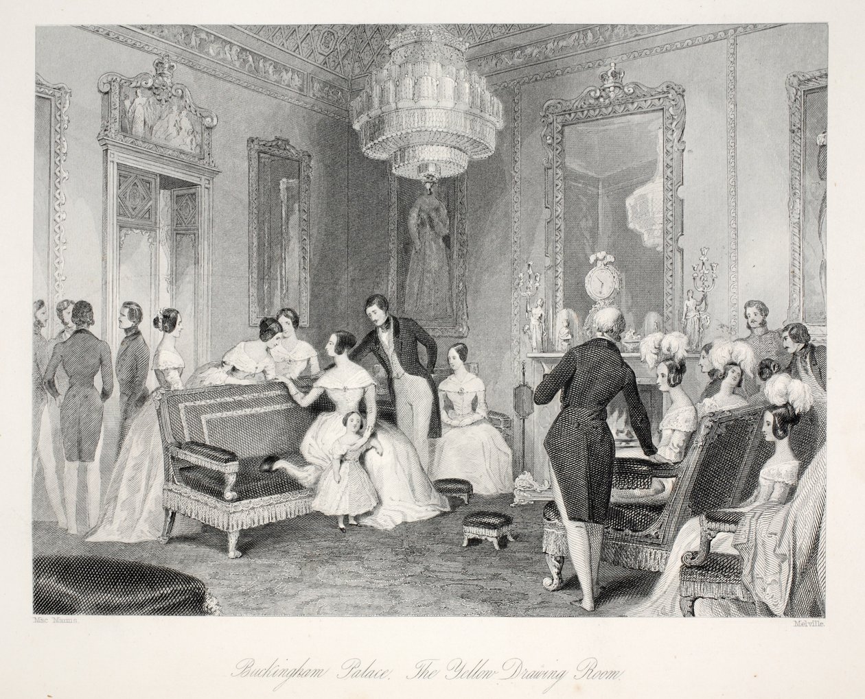 Pałac Buckingham, Żółty Salonik, z pubu „London Interiors with Your Costumes and Ceremonies”. Joseph Mead, Londyn, c.1843 (rycina stalowa) autorstwa Thomas Hosmer Shepherd