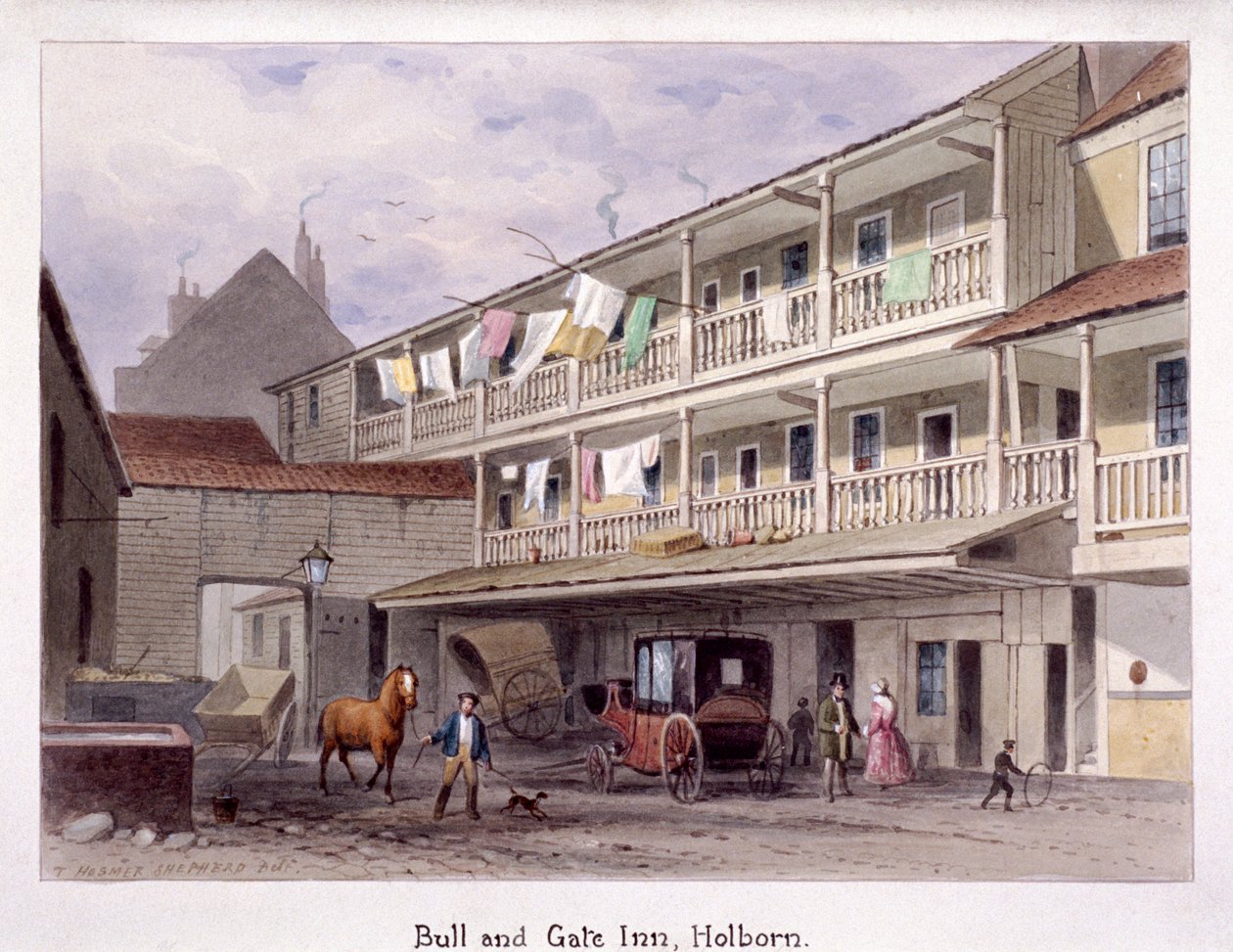 Bull and Gate Inn, Holborn, Londyn, ok. 1850 autorstwa Thomas Hosmer Shepherd