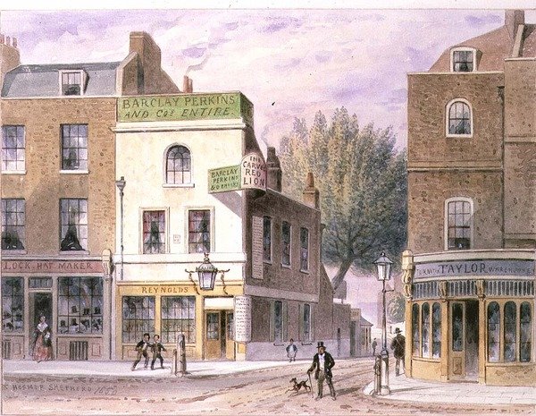 Rzeźbiony Red Lion Inn, Islington Green, data w domu 1660 autorstwa Thomas Hosmer Shepherd
