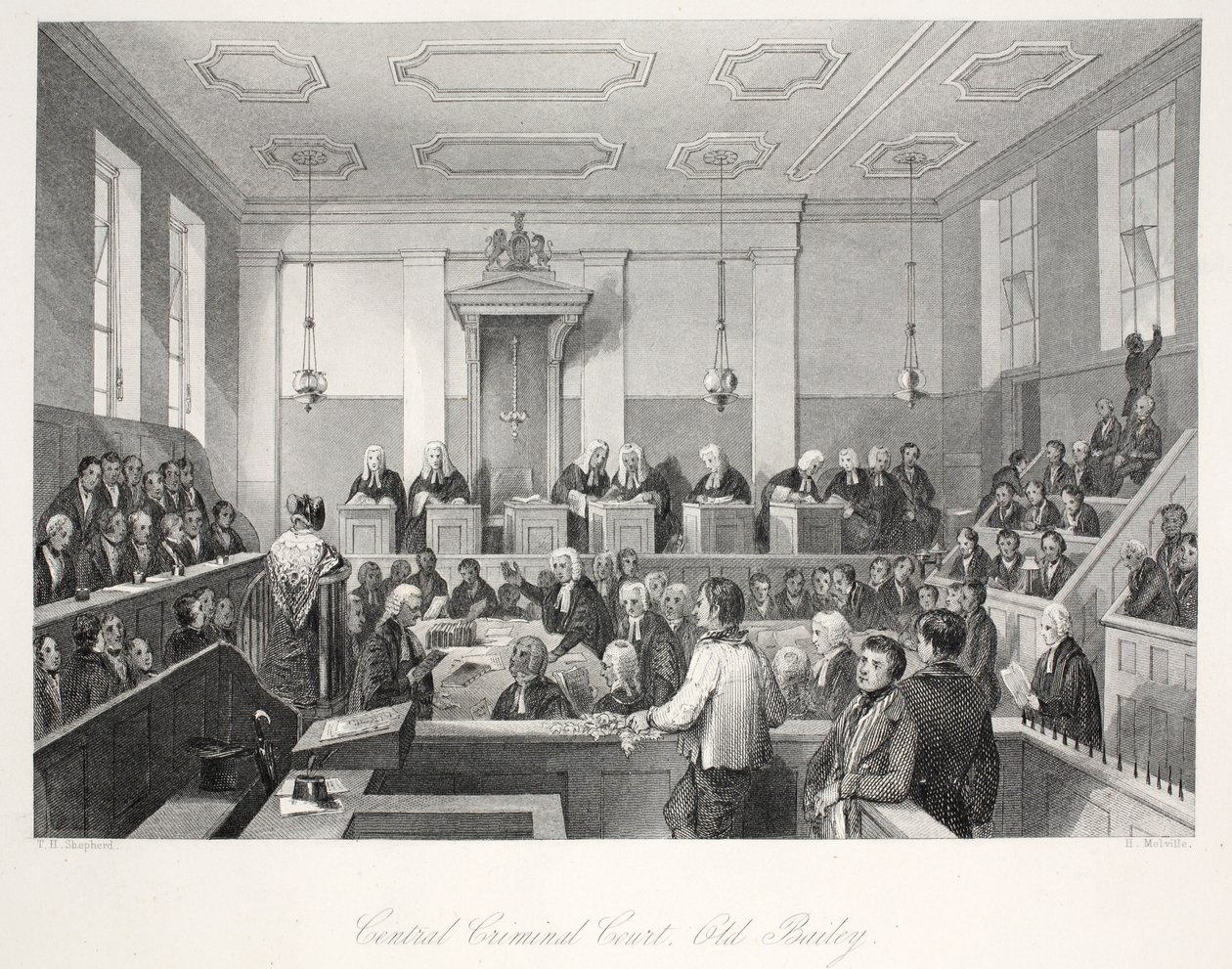 Centralny Sąd Karny w Old Bailey, z pubu „London Interiors withich Costumes and Ceremonies”. Joseph Mead, Londyn, c.1843 (rycina stalowa) autorstwa Thomas Hosmer Shepherd