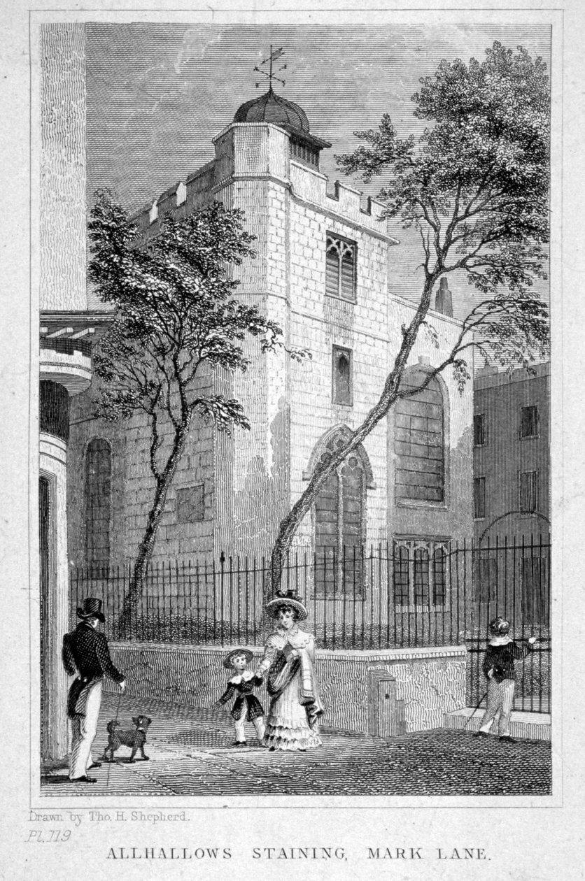 Church of All Hallows Staining, Londyn, 1829 autorstwa Thomas Hosmer Shepherd