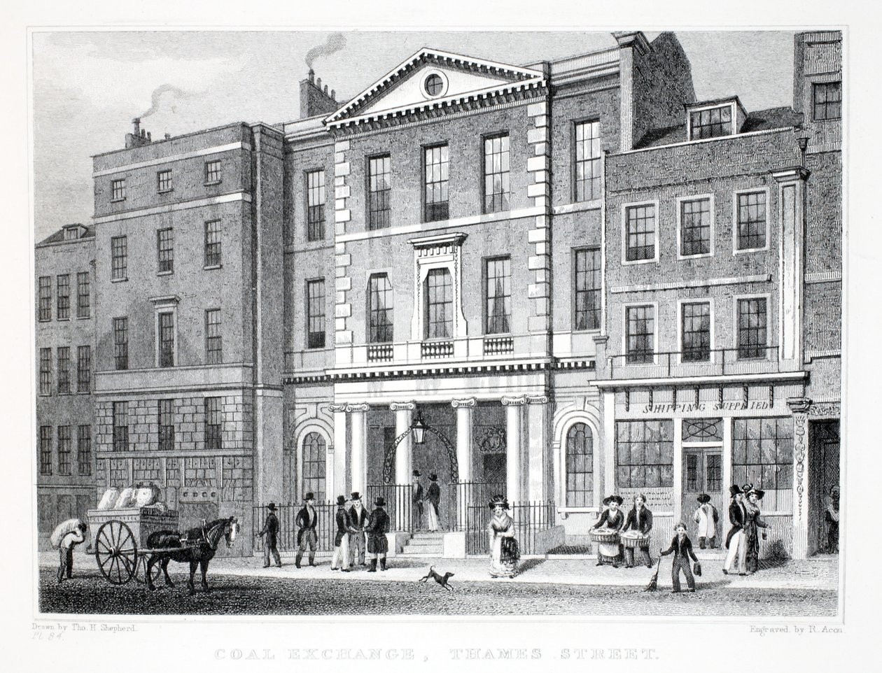 Coal Exchange, z pubu „Londyn i okolice w XIX wieku”. Jones und Co., 1827-1829 autorstwa Thomas Hosmer Shepherd