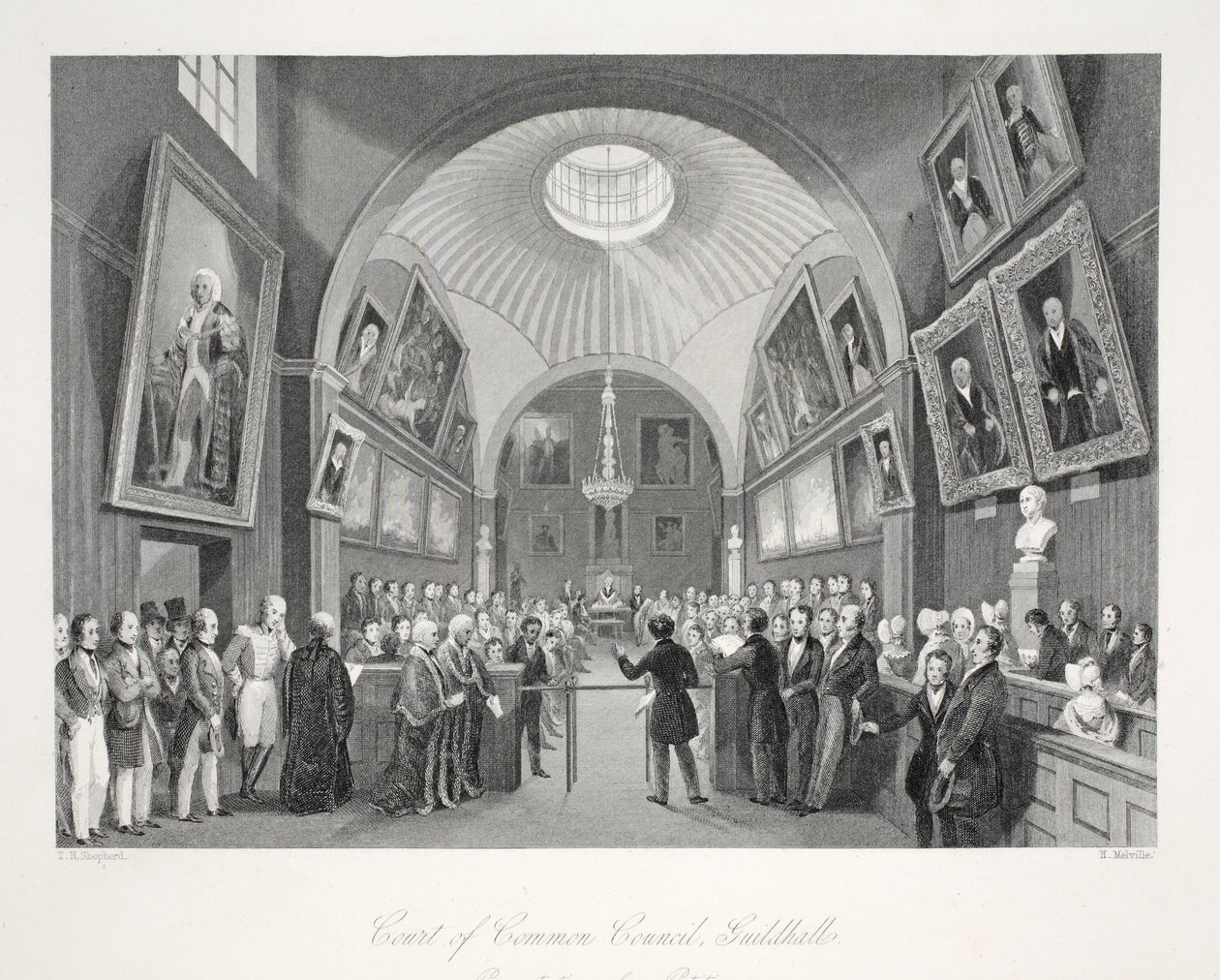 Court of Common Council, Guildhall, z pubu „London Interiors with their Costumes and Ceremonies”. Joseph Mead, Londyn, c.1843 (rycina stalowa) autorstwa Thomas Hosmer Shepherd