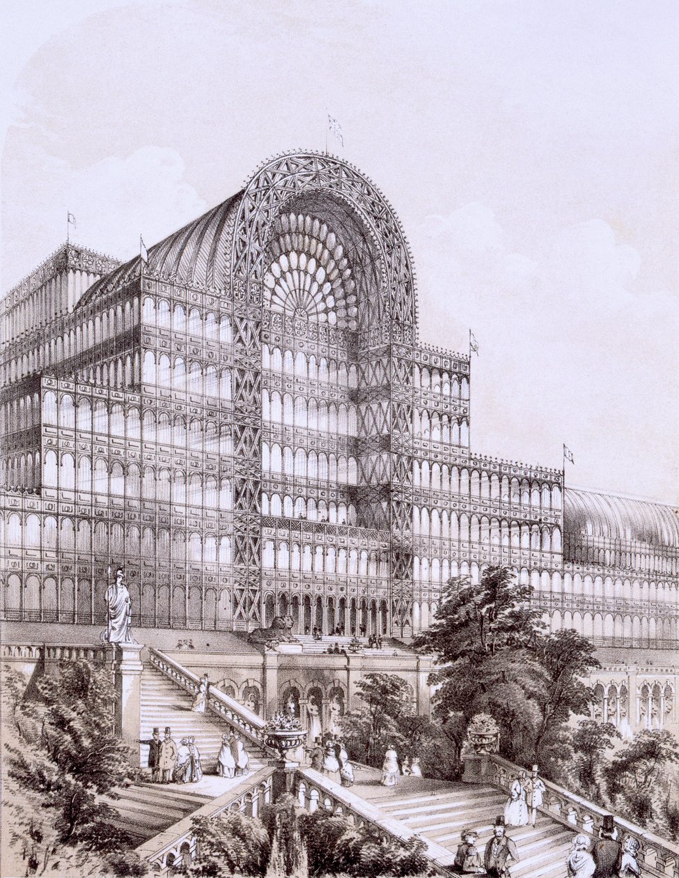 Kryształowy Pałac w Sydenham, front Wielkiego Transeptu, ok.1851-55 autorstwa Thomas Hosmer Shepherd