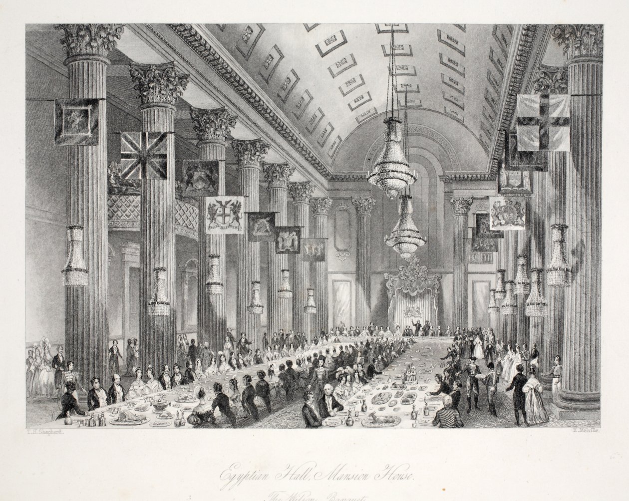 Sala Egipska, Mansion House, z pubu „London Interiors withich Costumes and Ceremonies”. Joseph Mead, Londyn, c.1843 (rycina stalowa) autorstwa Thomas Hosmer Shepherd