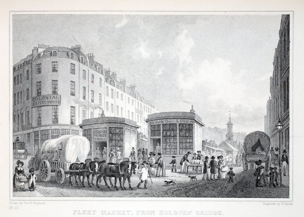 Fleet Street, z Holborn Bridge, z pubu „Londyn i okolice w XIX wieku”. Jones und Co., 1827-1829 autorstwa Thomas Hosmer Shepherd