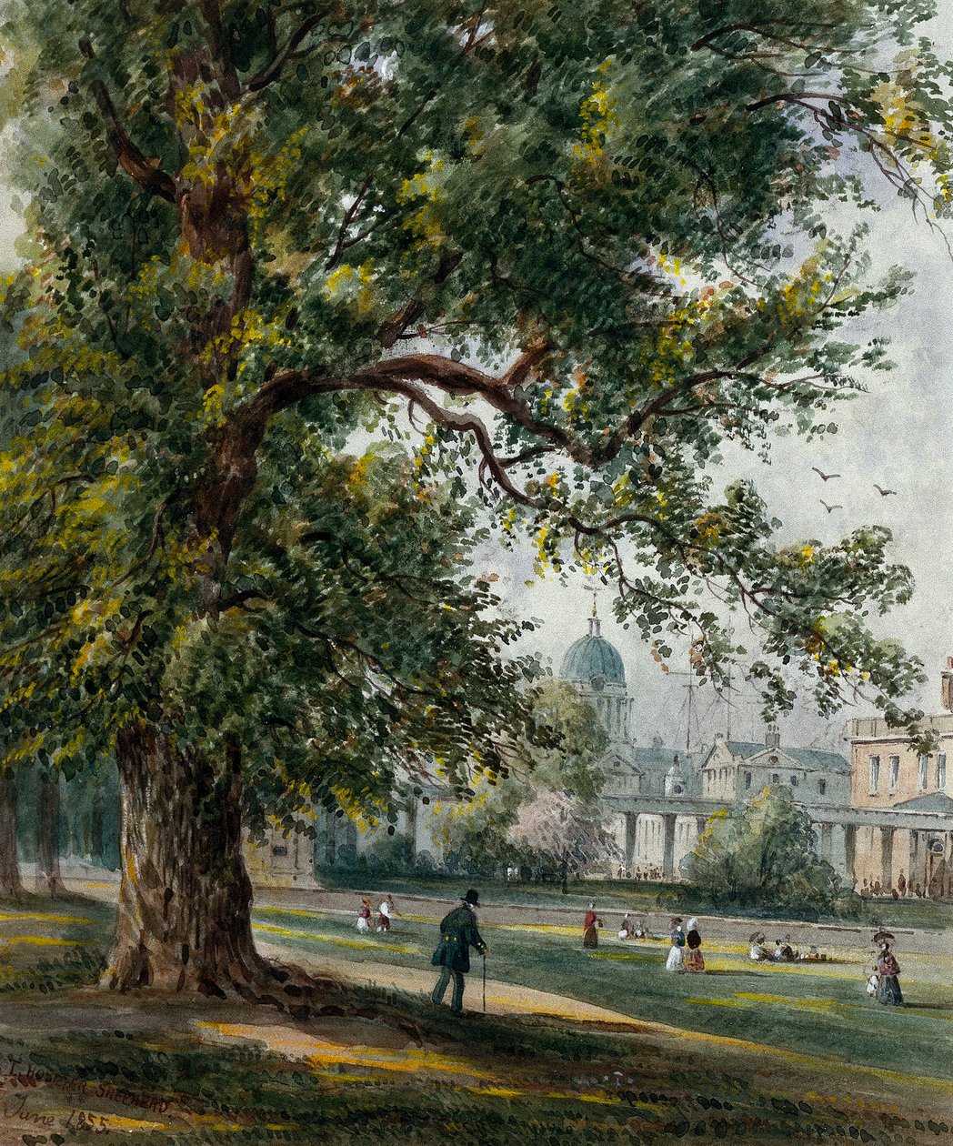 Szpital Greenwich od strony parku, czerwiec 1855 (akwarela z grafitem) autorstwa Thomas Hosmer Shepherd