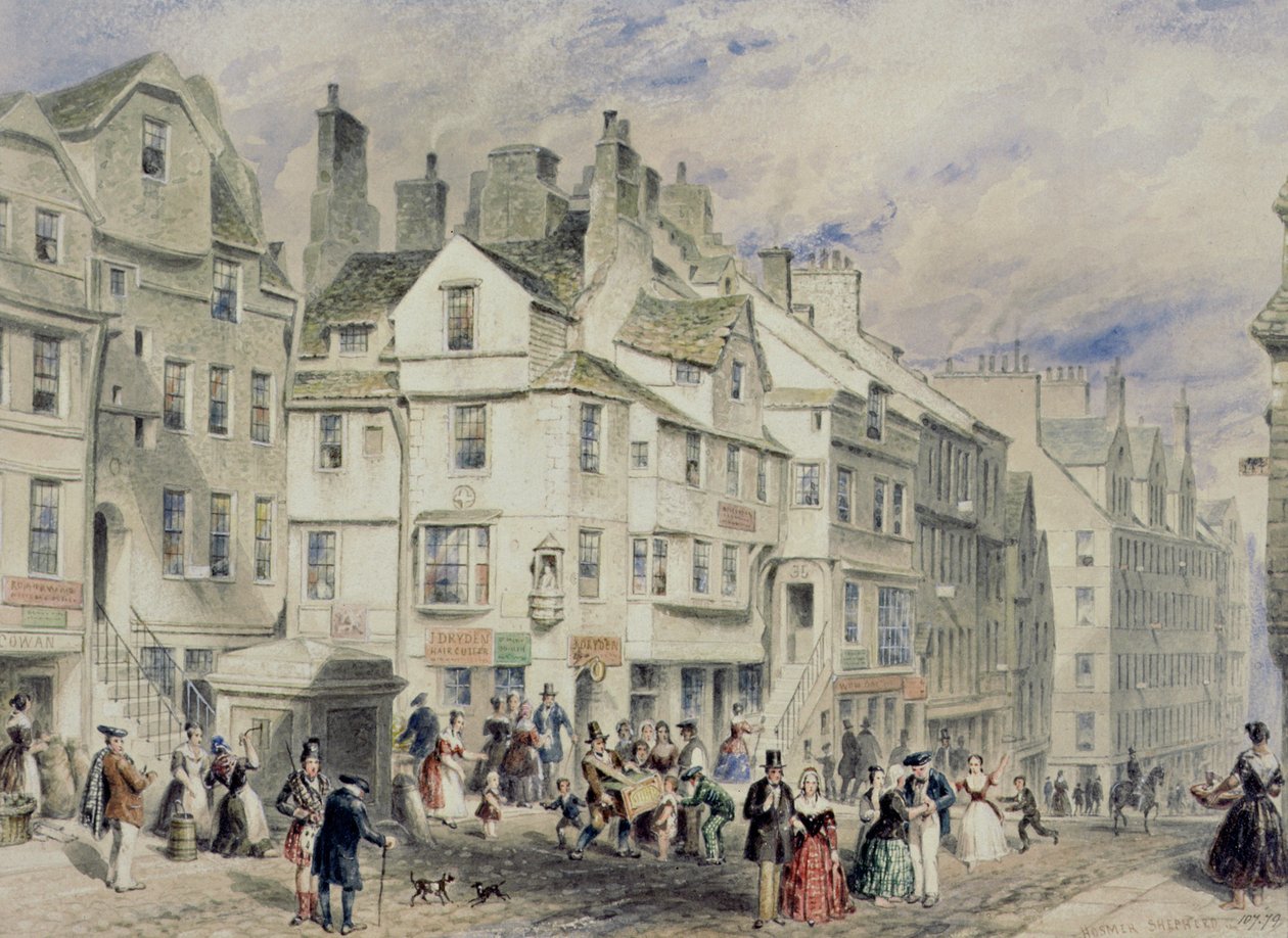 High Street, Edynburg, przedstawiający dom Johna Knoxsa, XIX w. autorstwa Thomas Hosmer Shepherd