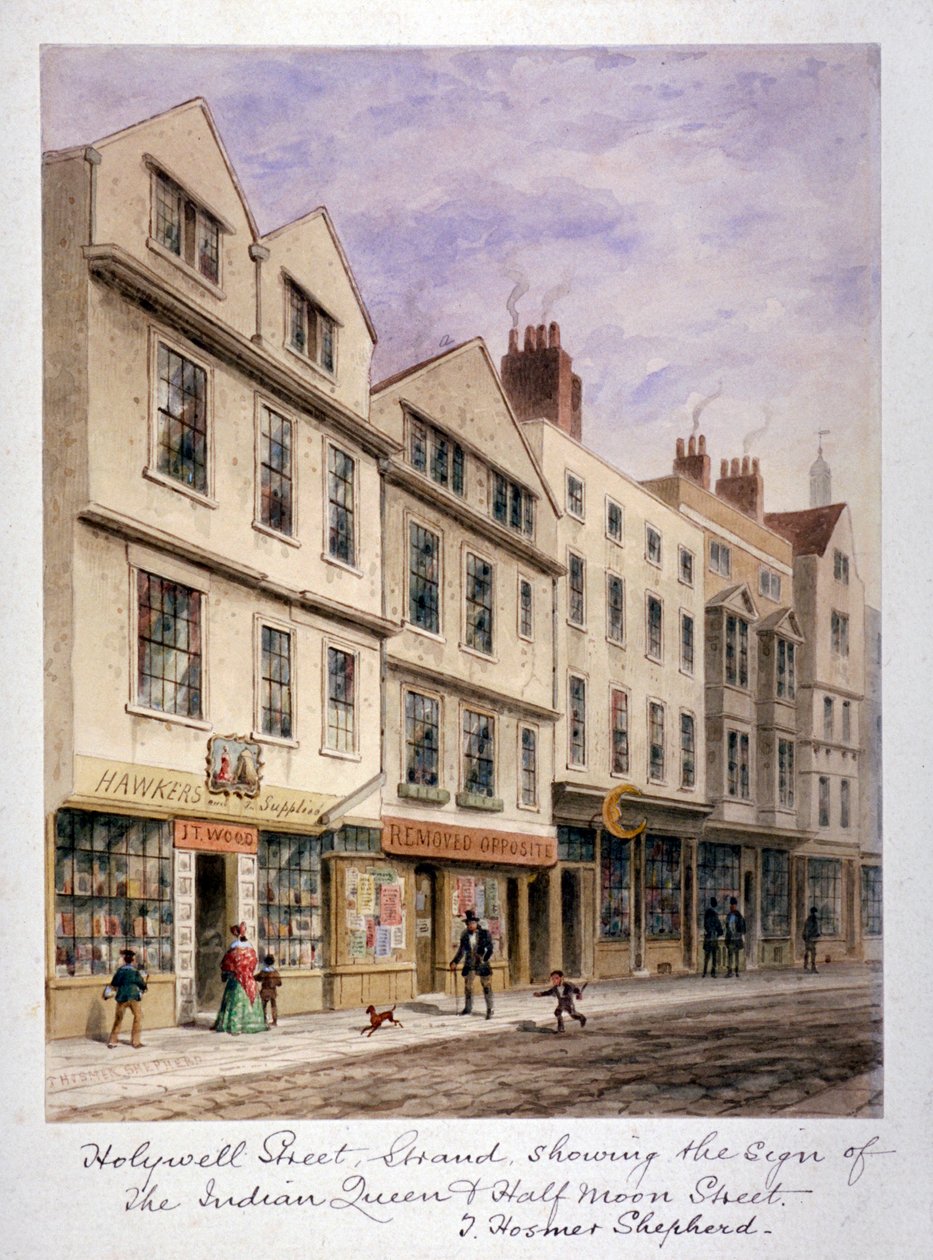 Holywell Street, Westminster, Londyn, ok. 1853 autorstwa Thomas Hosmer Shepherd