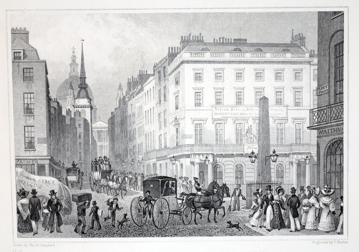 Ludgate Hill, z Fleet Street, z pubu „Londyn i okolice w XIX wieku”. Jones und Co., 1827-1829 autorstwa Thomas Hosmer Shepherd