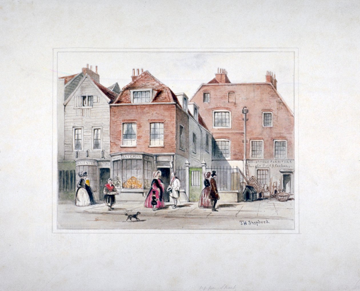 Dom pana Upcotta i figury na Upper Street, Islington, Londyn, c1835. autorstwa Thomas Hosmer Shepherd