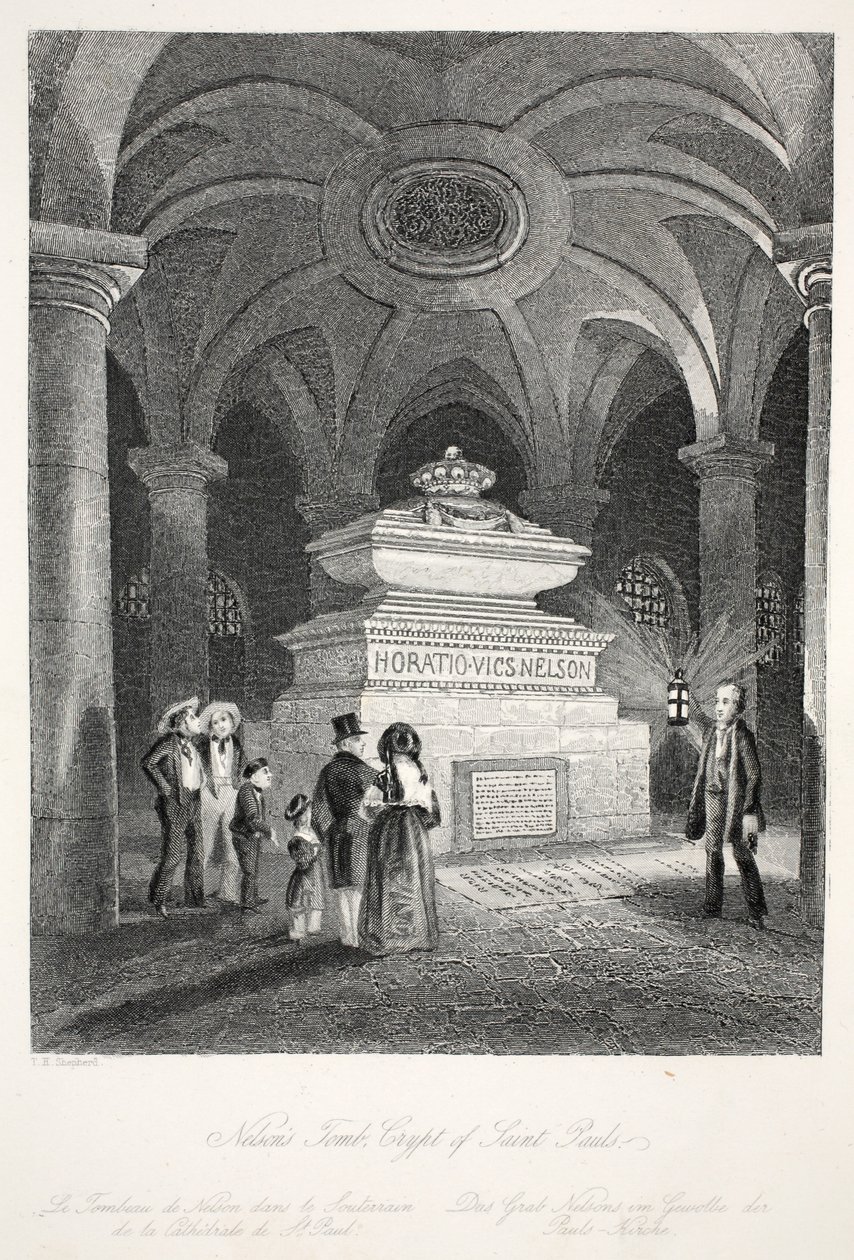 Grób Nelsona w Krypcie św. Pawła z pubu „London Interiors withich Costumes and Ceremonies”. Joseph Mead, Londyn, c.1843 (rycina stalowa) autorstwa Thomas Hosmer Shepherd