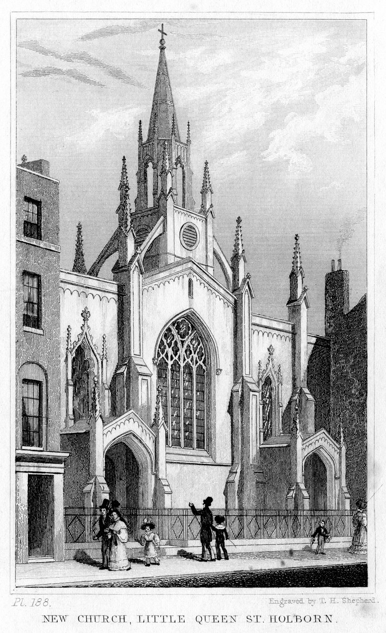 New Church, Little Queen Street, Holborn, Londyn, XIX wiek. autorstwa Thomas Hosmer Shepherd