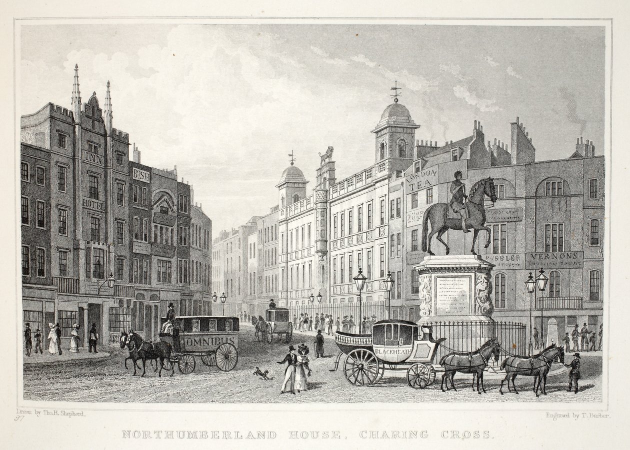 Northumberland House, Strand, z pubu „Londyn i jego okolice w XIX wieku”. Jones und Co., 1827-1829 autorstwa Thomas Hosmer Shepherd